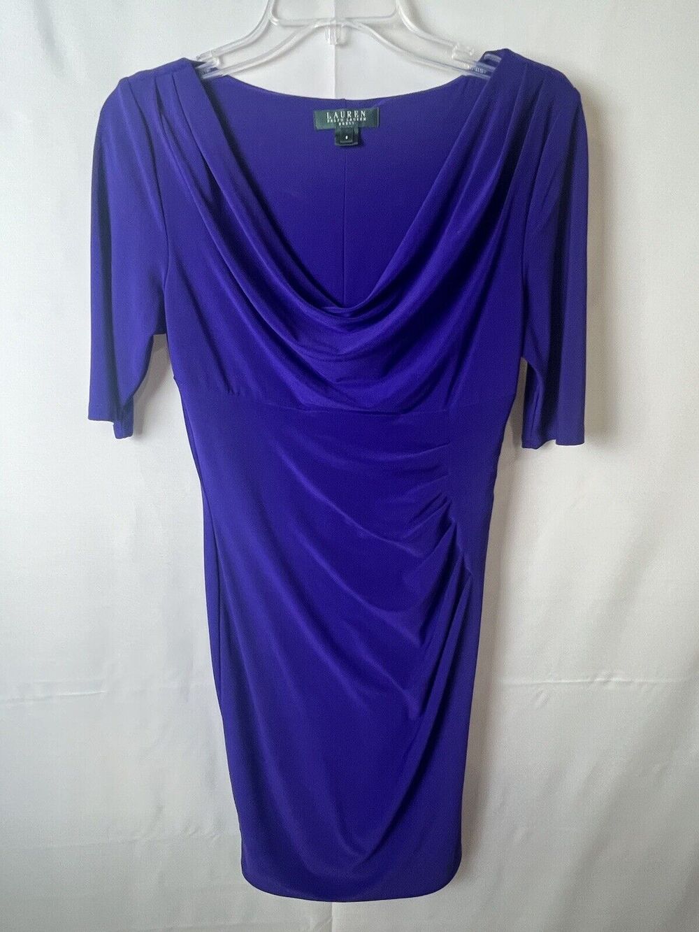 LaurenRalph Lauren Women's Carleton Jersey Draped Cowl Neck Purple Dress Sz 6